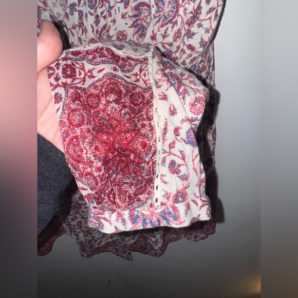 Lucky Brand Mix Print Floral Long Sleeve Popover Blouse Size Large - Picture 5 of 6